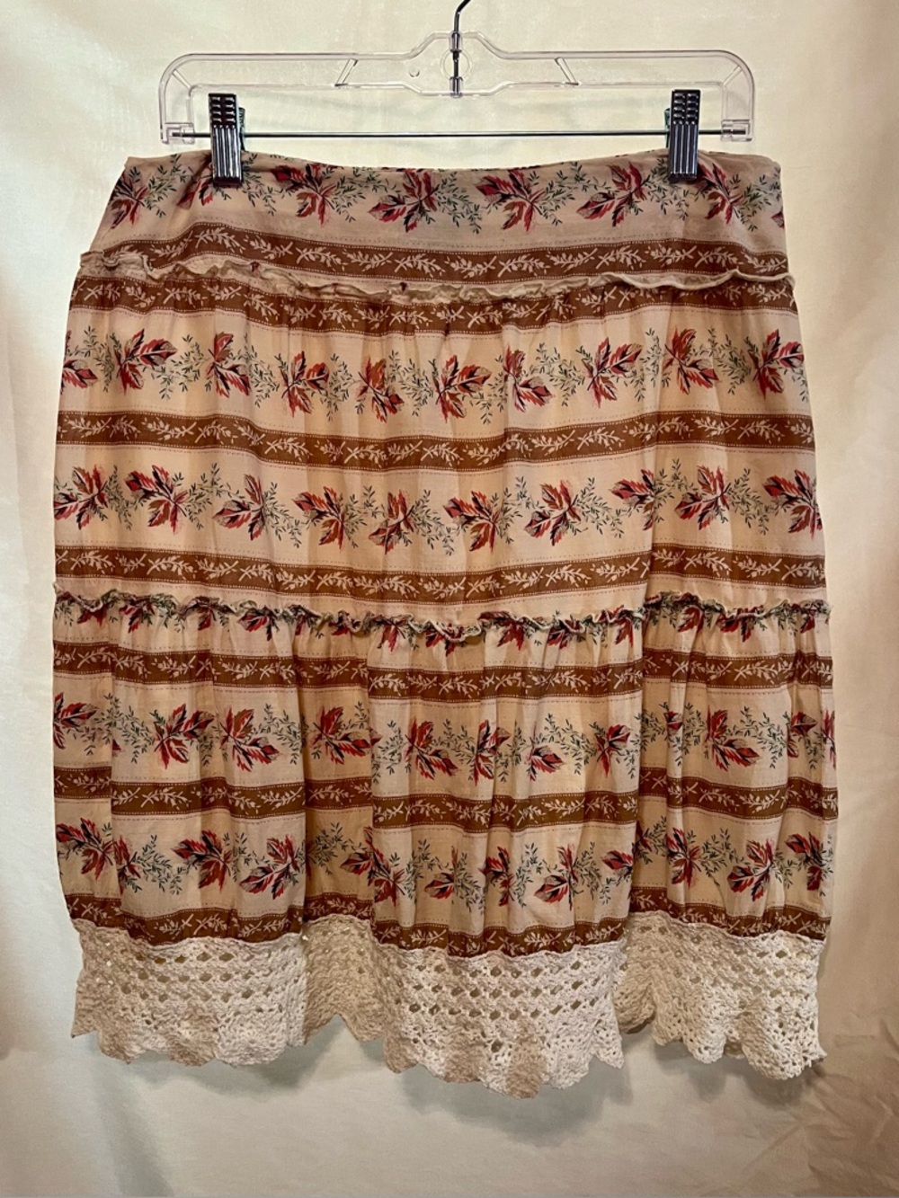 Angie Boho Cream Floral Tiered Skirt with Crochet Hem - Picture 2 of 8
